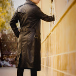Load image into Gallery viewer, Womens Leather Long Coat-Black
