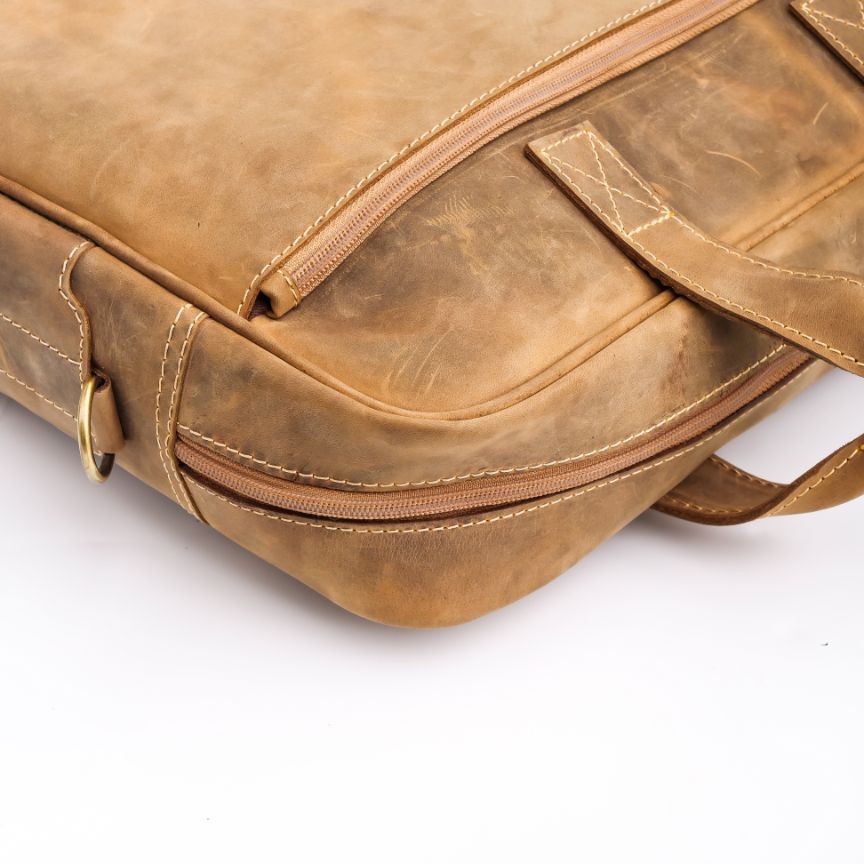 Oxford Pure Leather Vintage Business Laptop Bag-Wood Brown
