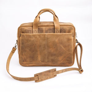 Oxford Pure Leather Vintage Business Laptop Bag-Wood Brown