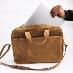 Oxford Pure Leather Vintage Business Laptop Bag-Wood Brown