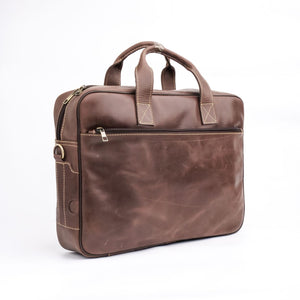 Oxford Pure Leather Vintage Business Laptop Bag-Dark Brown