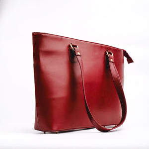 The Boss Lady Pure Leather Womens Tote Bag-Cherry Wood