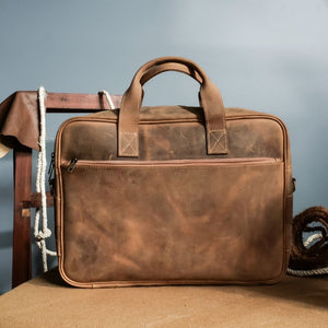 Oxford Pure Leather Vintage Business Laptop Bag-Wood Brown