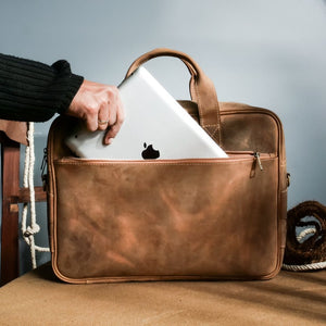 Oxford Pure Leather Vintage Business Laptop Bag-Wood Brown