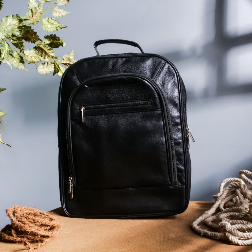 Trio Leather Backpack (BLACK)