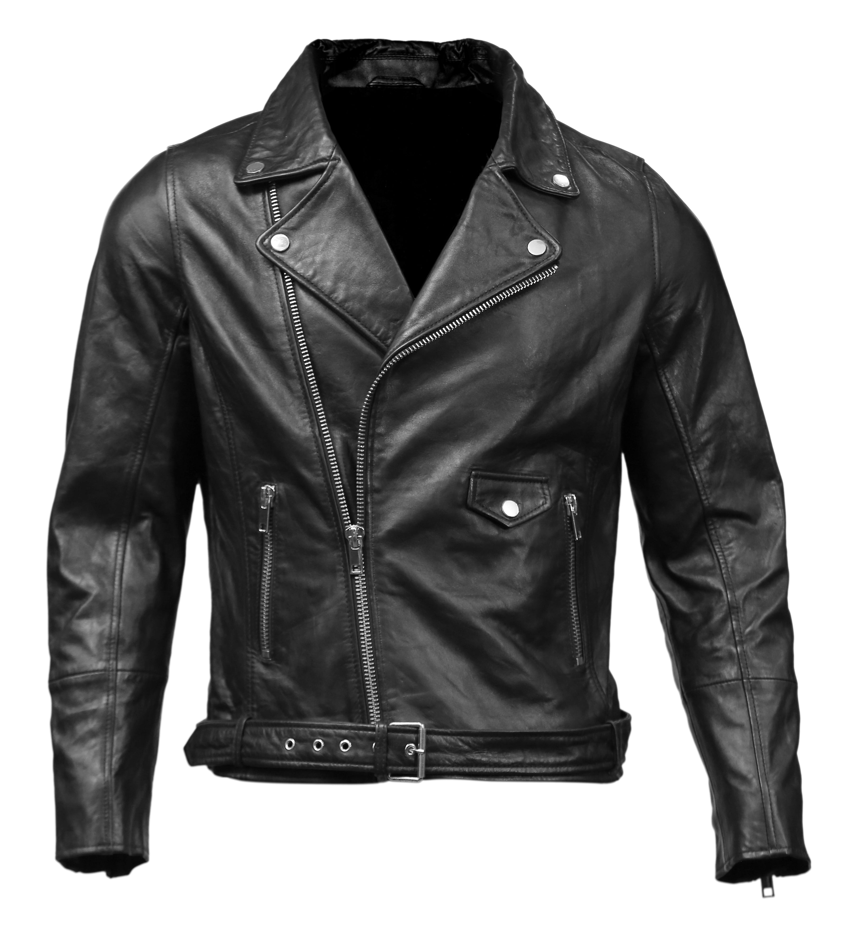 Biker Mens Leather Jacket-Black