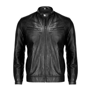 Black Mens Pure Sheep Leather Zipper Front Pockets Jacket