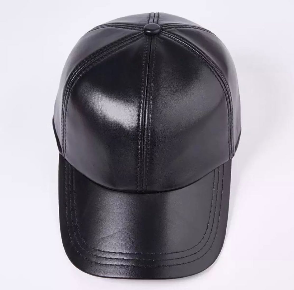Pure Leather Cap With Adjustable Clip-Black