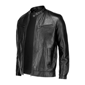 Black Mens Pure Sheep Leather Zipper Front Pockets Jacket