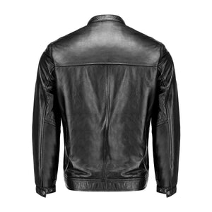 Black Mens Pure Sheep Leather Zipper Front Pockets Jacket