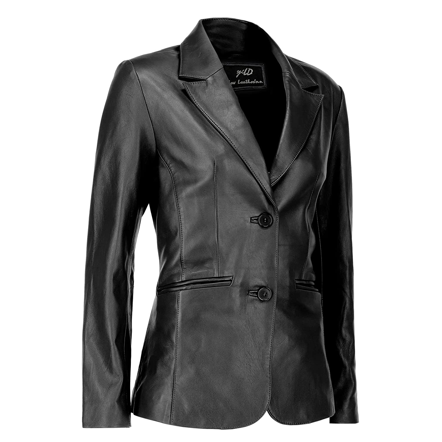 Classic 2-Button Lambskin Leather Blazer Women-Black