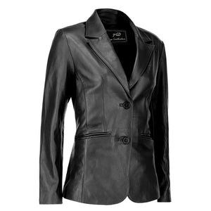 Classic 2-Button Lambskin Leather Blazer Women-Black
