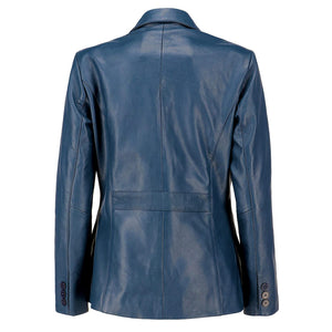 Classic 2-Button Lambskin Leather Blazer Women-Blue