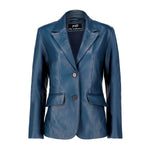 Load image into Gallery viewer, Classic 2-Button Lambskin Leather Blazer Women-Blue
