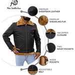 Load image into Gallery viewer, Premium Shearling Fur Leather Jacket-Brown
