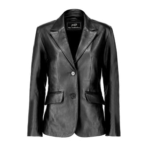 Classic 2-Button Lambskin Leather Blazer Women-Black