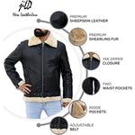 Load image into Gallery viewer, Premium Shearling Fur Leather Jacket-Black
