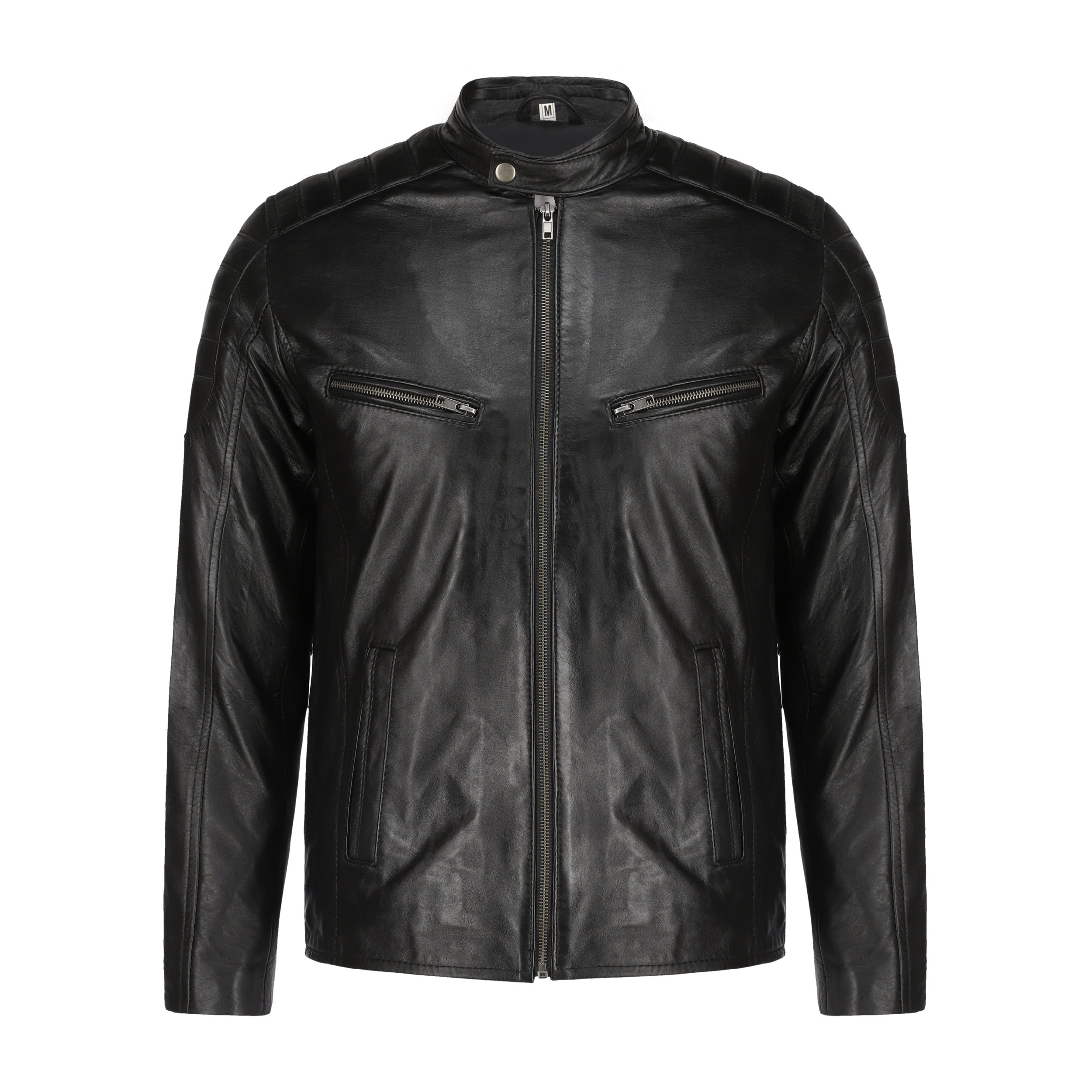 Mens Black Lambskin Biker Style Leather Jacket