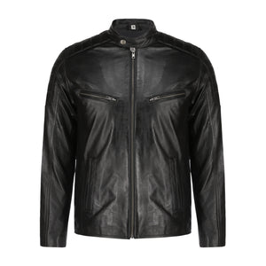 Mens Black Lambskin Biker Style Leather Jacket