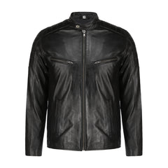 Mens Black Lambskin Biker Style Leather Jacket