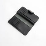 Load image into Gallery viewer, Tri-Fold Pure Leather Long Wallet With Button Closure-BLACK
