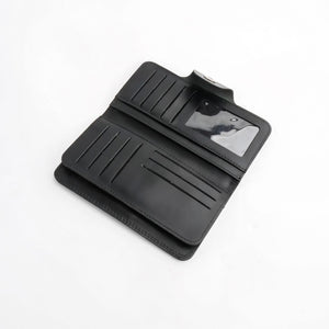 Tri-Fold Pure Leather Long Wallet With Button Closure-BLACK