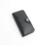 Load image into Gallery viewer, Tri-Fold Pure Leather Long Wallet With Button Closure-BLACK
