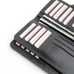 Load image into Gallery viewer, Tri-Fold Pure Leather Long Wallet With Button Closure-BLACK
