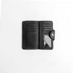 Load image into Gallery viewer, Tri-Fold Pure Leather Long Wallet With Button Closure-BLACK
