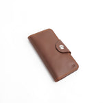 Load image into Gallery viewer, Tri-Fold Pure Leather Long Wallet With Button Closure-BROWN

