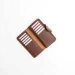 Load image into Gallery viewer, Tri-Fold Pure Leather Long Wallet With Button Closure-BROWN
