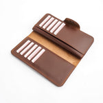 Load image into Gallery viewer, Tri-Fold Pure Leather Long Wallet With Button Closure-BROWN
