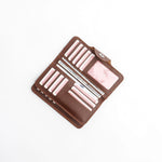 Load image into Gallery viewer, Tri-Fold Pure Leather Long Wallet With Button Closure-BROWN
