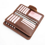 Load image into Gallery viewer, Tri-Fold Pure Leather Long Wallet With Button Closure-BROWN
