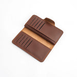 Load image into Gallery viewer, Tri-Fold Pure Leather Long Wallet With Button Closure-BROWN
