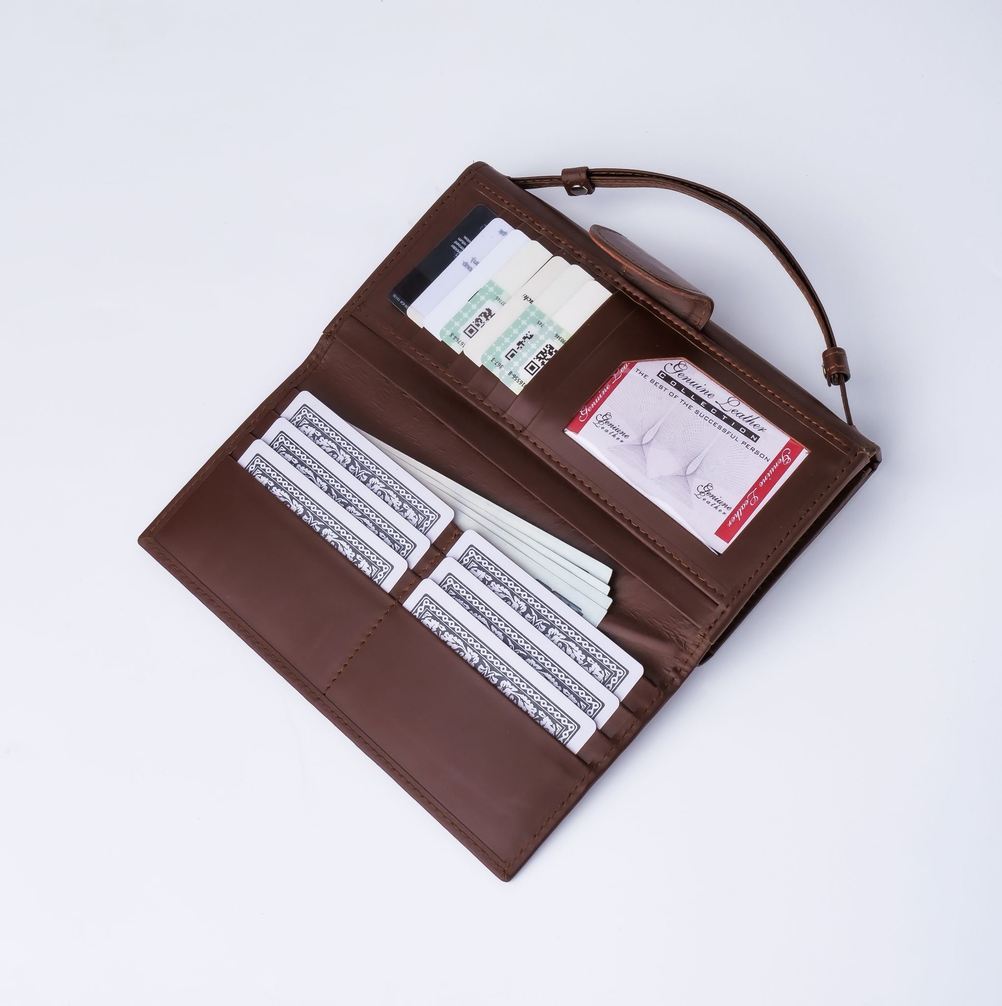 Nova-Womens Handle Leather Clutch Wallet-Brown