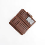 Load image into Gallery viewer, Tri-Fold Pure Leather Long Wallet With Button Closure-BROWN
