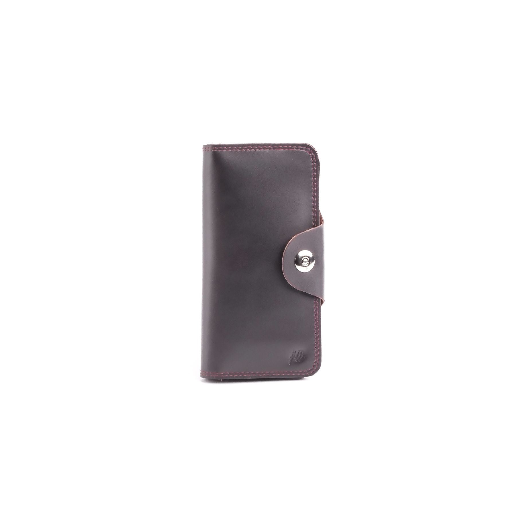 Tri-Fold Pure Leather Long Wallet With Button Closure-BURGUNDY
