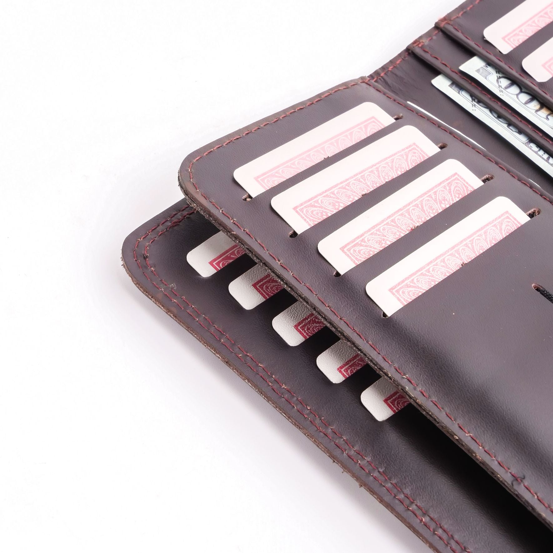Tri-Fold Pure Leather Long Wallet With Button Closure-BURGUNDY