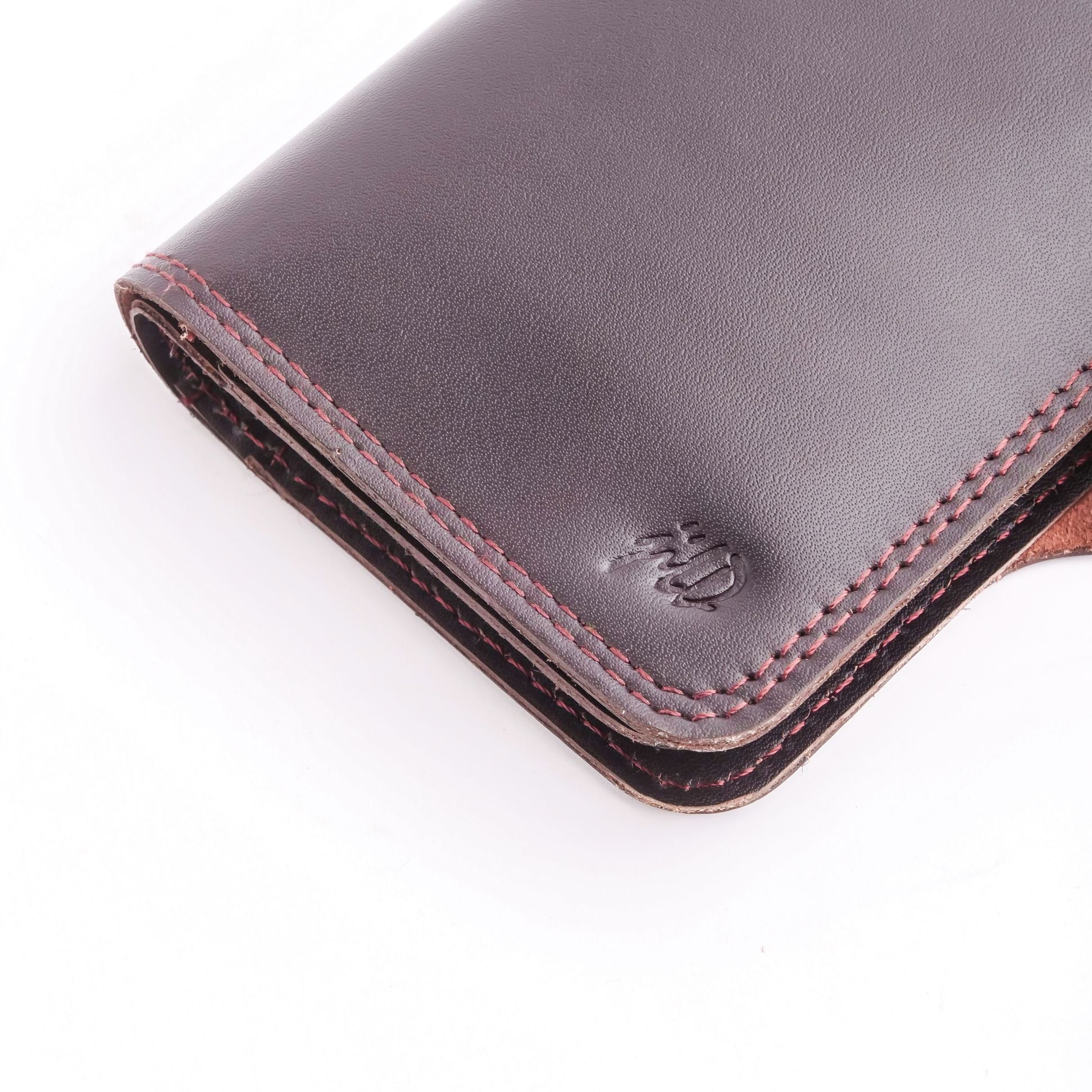 Tri-Fold Pure Leather Long Wallet With Button Closure-BURGUNDY