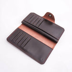 Load image into Gallery viewer, Tri-Fold Pure Leather Long Wallet With Button Closure-BURGUNDY
