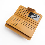 Load image into Gallery viewer, Tri-Fold Pure Leather Long Wallet With Button Closure-CAMEL BROWN
