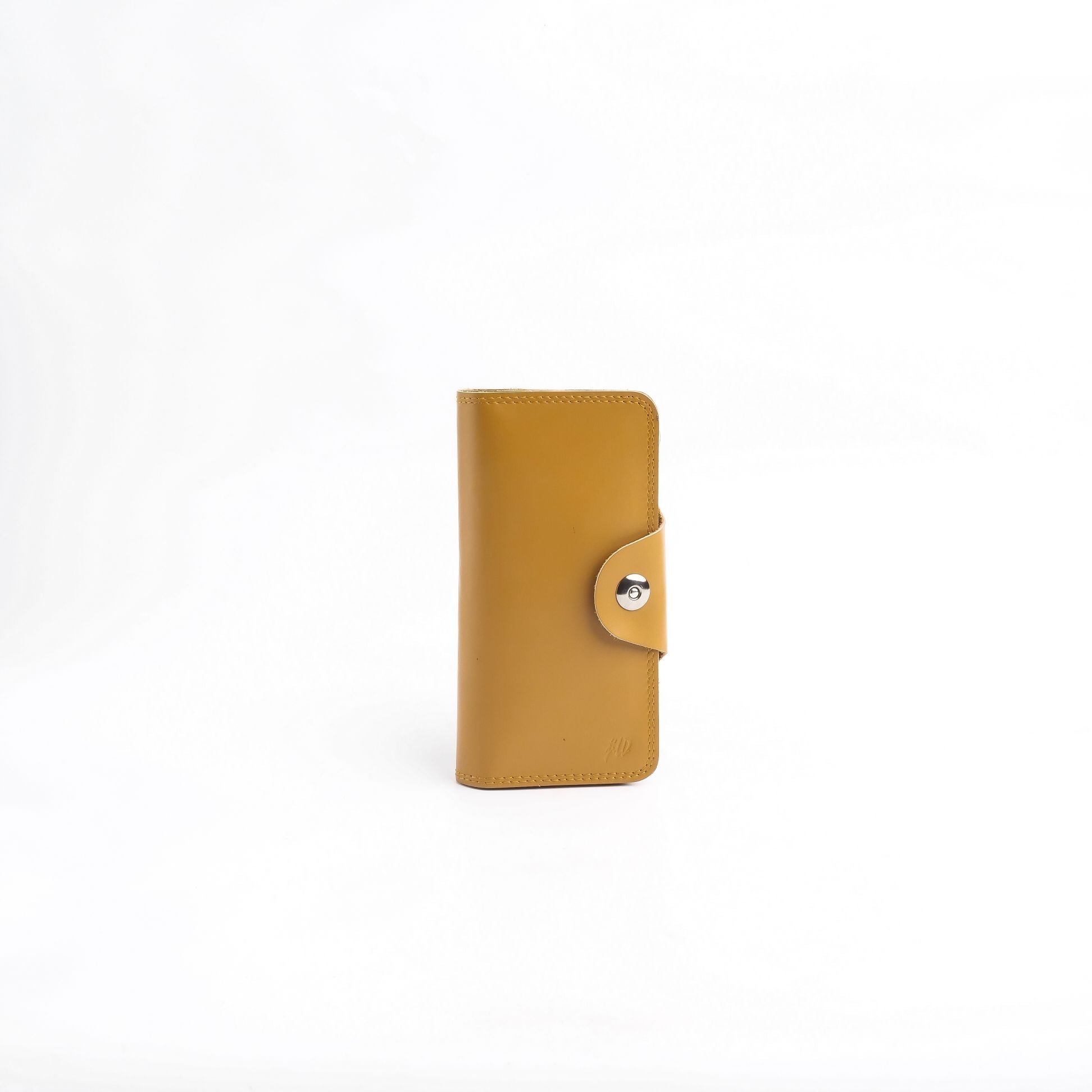 Tri-Fold Pure Leather Long Wallet With Button Closure-CAMEL BROWN