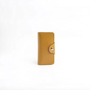 Tri-Fold Pure Leather Long Wallet With Button Closure-CAMEL BROWN