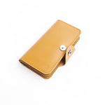 Load image into Gallery viewer, Tri-Fold Pure Leather Long Wallet With Button Closure-CAMEL BROWN
