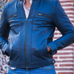 Load image into Gallery viewer, Men&#39;s Casual Signature Diamond Lambskin Leather Jacket-Blue
