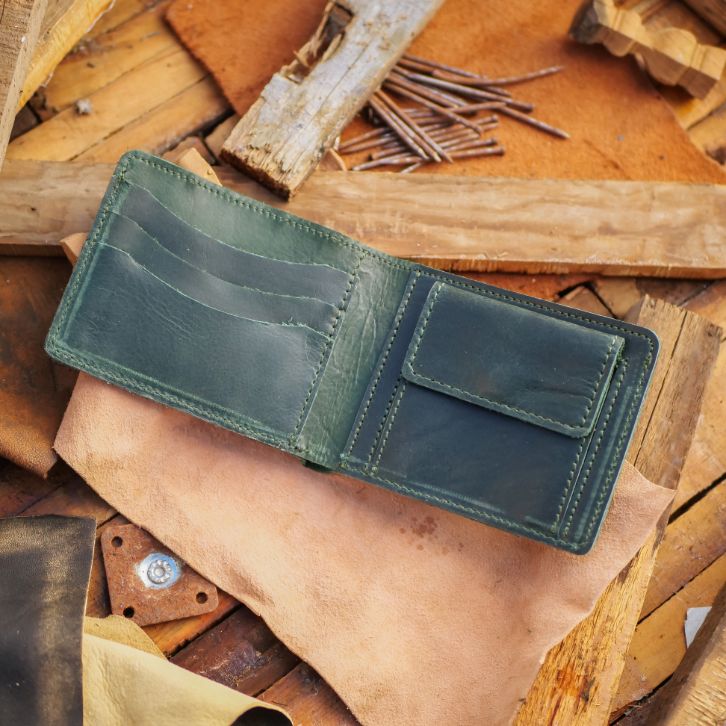 The Vault Vintage Leather Wallet-Coin Pocket-EMERALD GREEN