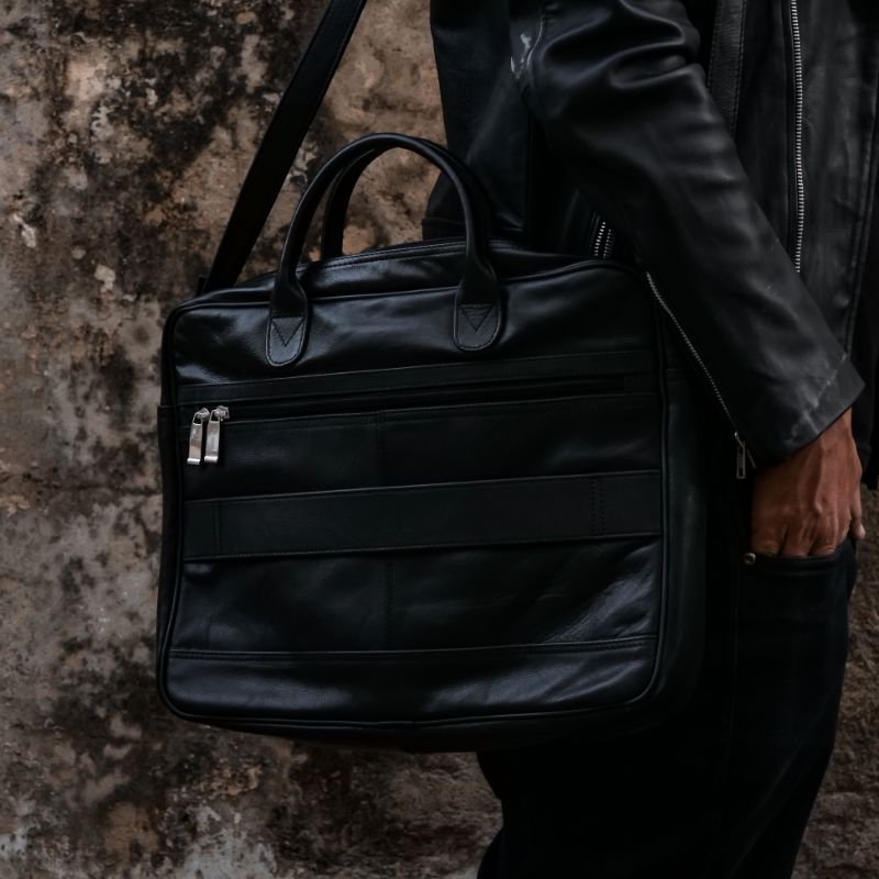 Executive Leather Laptop Bag-Black