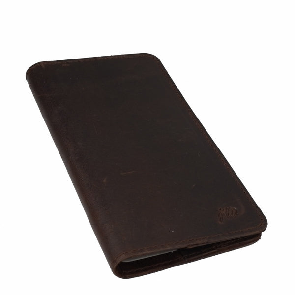 Slim Vintage Long Leather Travel Wallet For Mobile/Credit Cards-BROWN