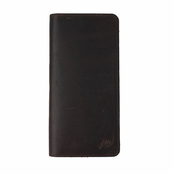 Slim Vintage Long Leather Travel Wallet For Mobile/Credit Cards-BROWN